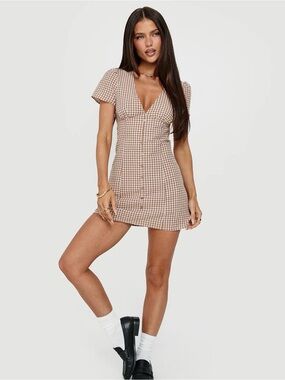 Princess Polly Loveliness Romper Brown Check